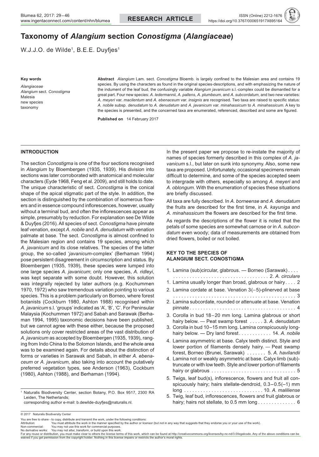 <I>Alangium</I> Section <I>Conostigma</I>