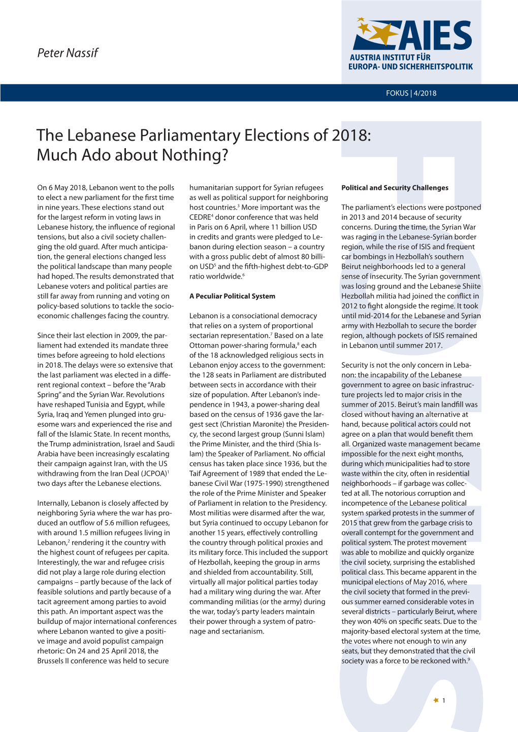 The Lebanese Parliamentary Elections of 2018: Much Ado About Nothing?
