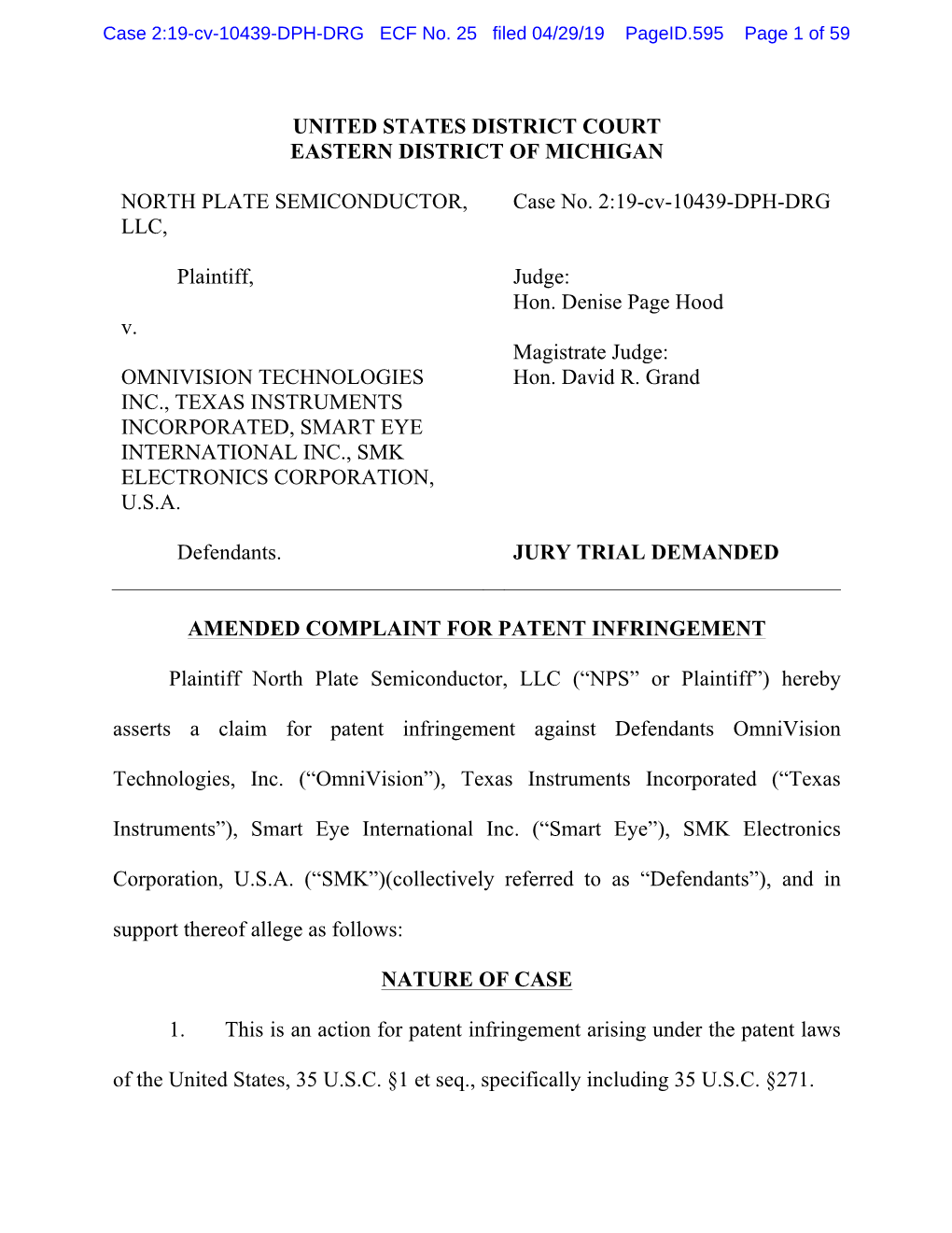 Case 2:19-Cv-10439-DPH-DRG ECF No. 25 Filed 04/29/19 Pageid.595 Page 1 of 59