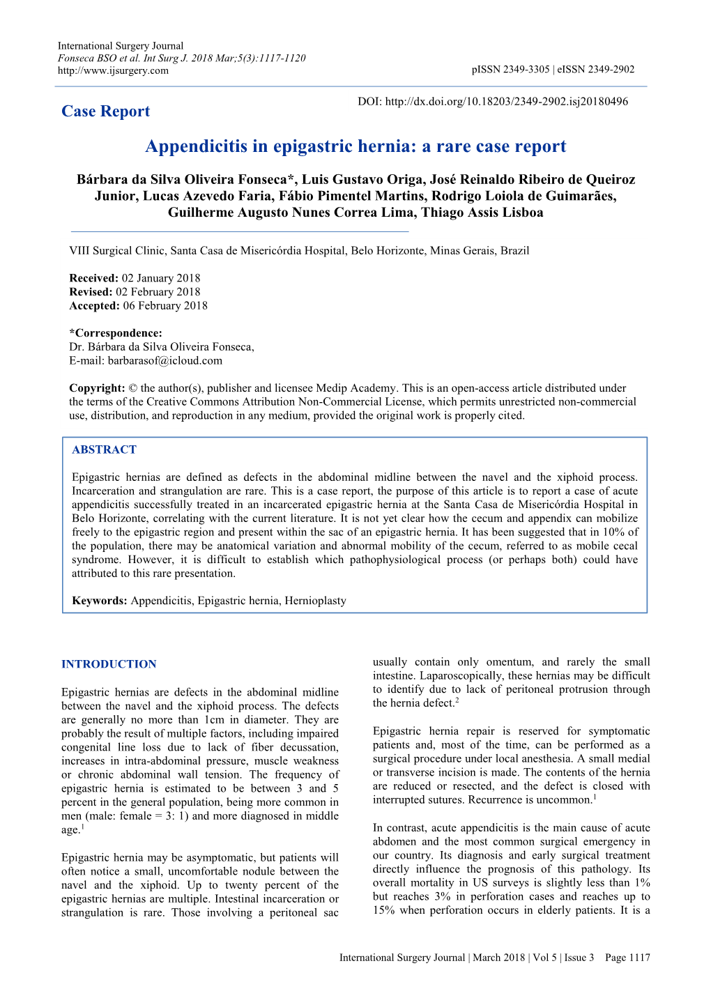 Appendicitis in Epigastric Hernia: a Rare Case Report