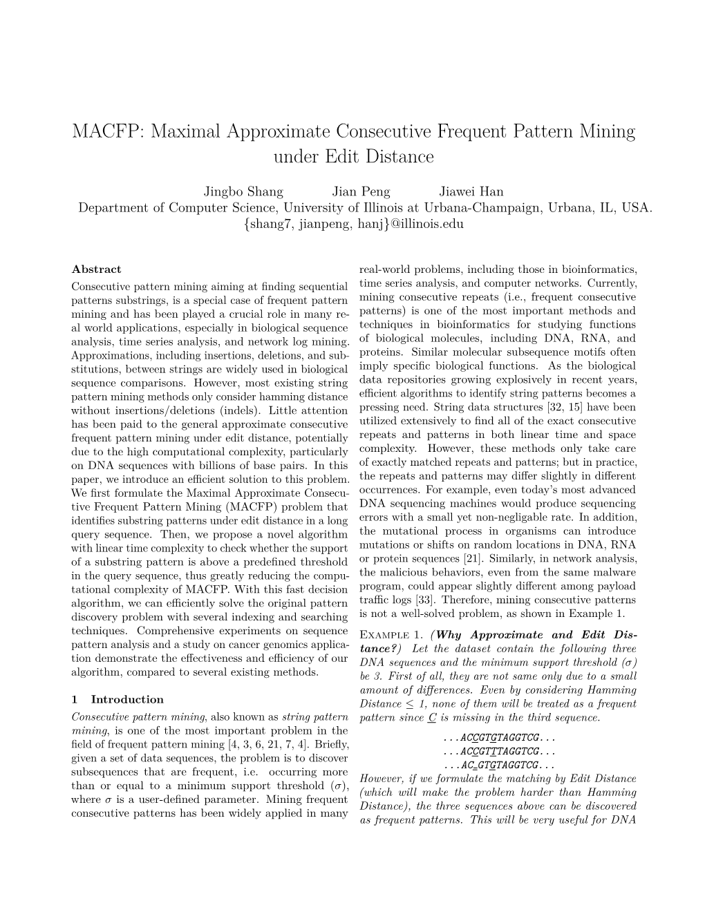 MACFP: Maximal Approximate Consecutive Frequent Pattern Mining Under Edit Distance