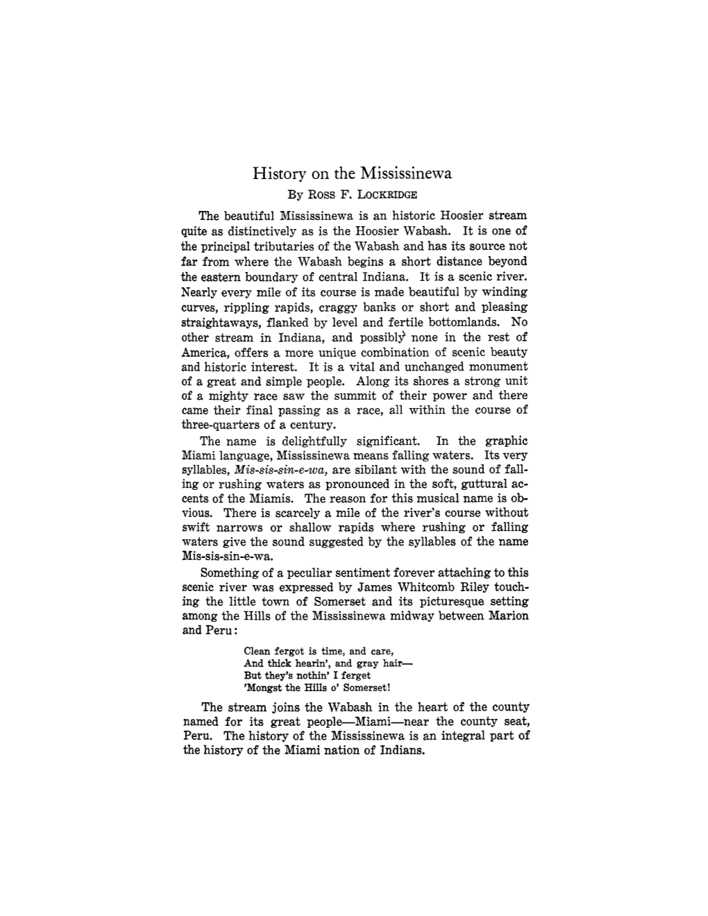 History on the Mississinewa by Ross F