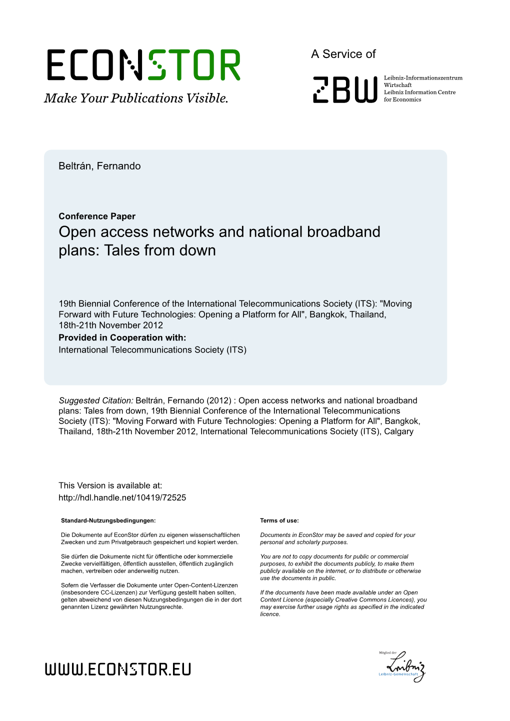 Open Access Networks and National Broadband Plans: Tales from Down