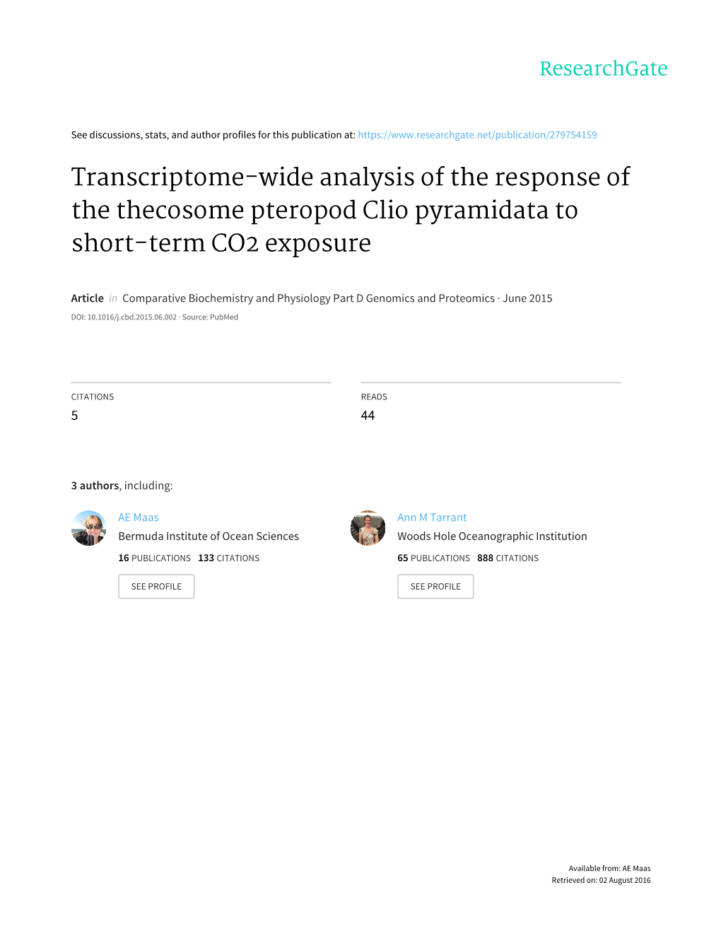 Transcriptome-Wide Analysis of the Response of the Thecosome Pteropod Clio Pyramidata to Short-Term CO2 Exposure