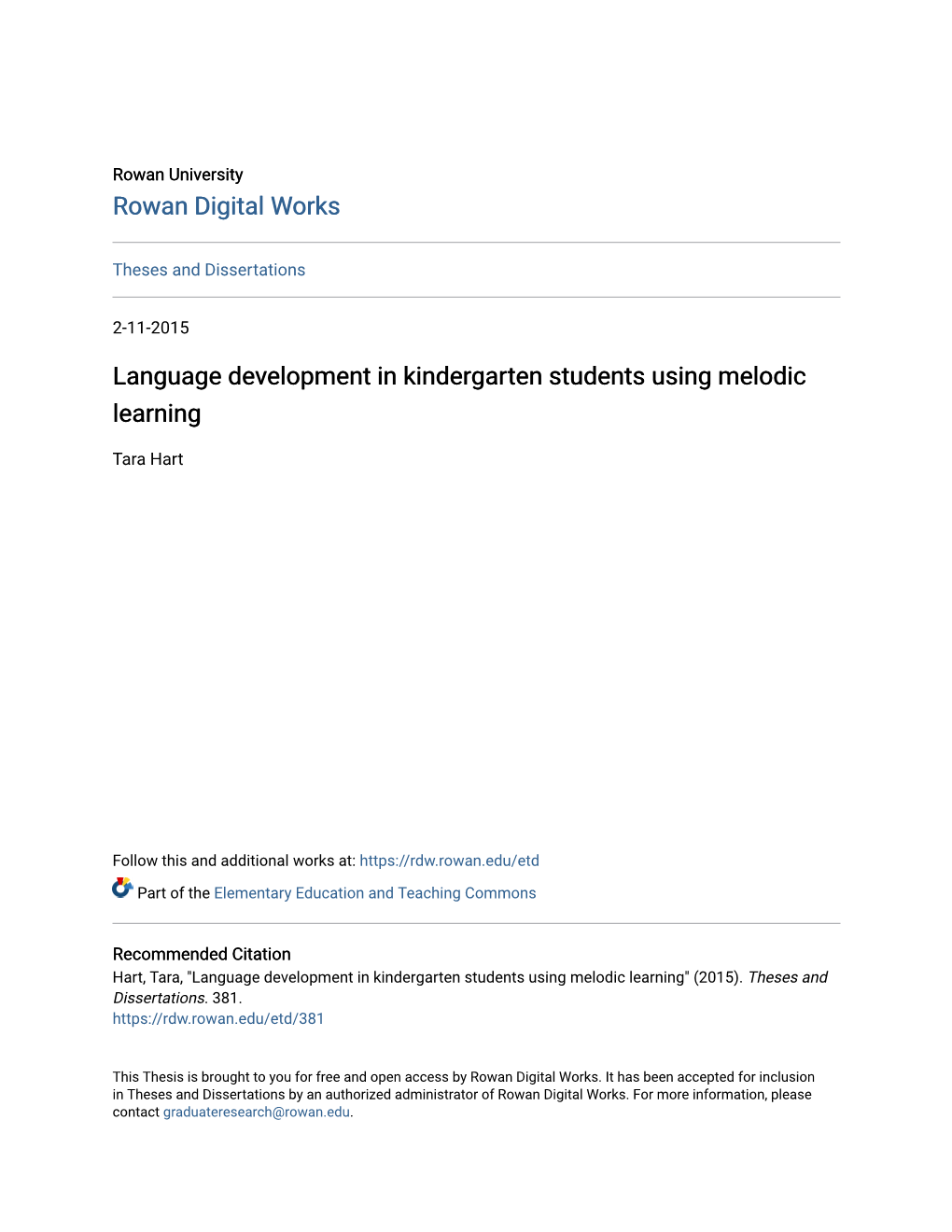 Language Development in Kindergarten Students Using Melodic Learning