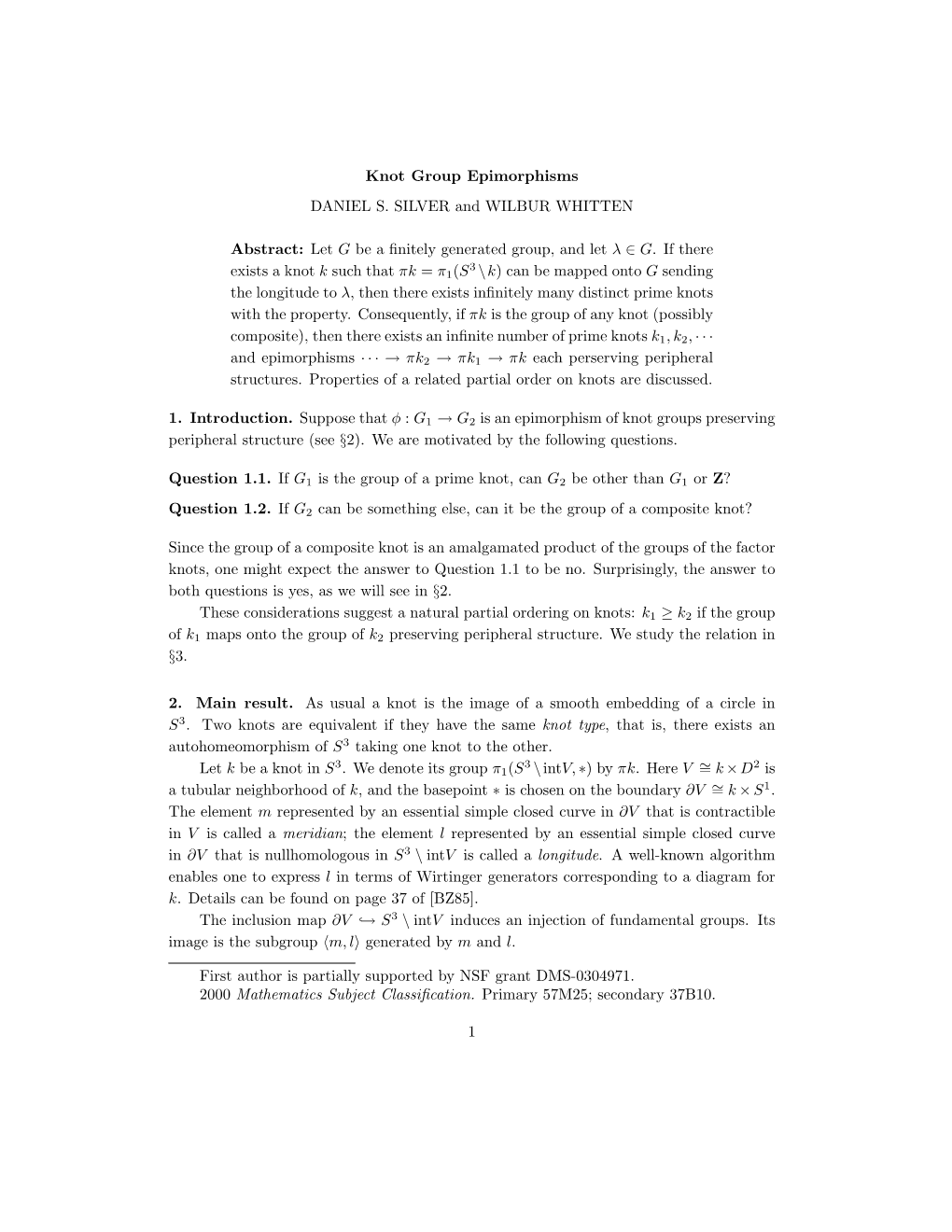 Knot Group Epimorphisms DANIEL S