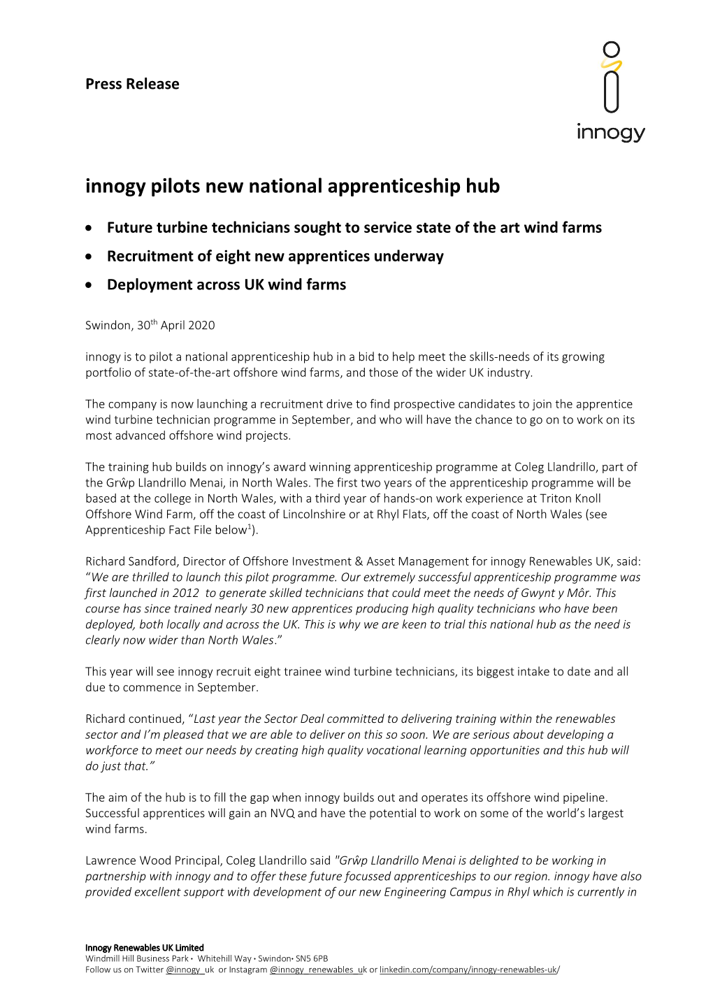 Innogy Pilots New National Apprenticeship Hub