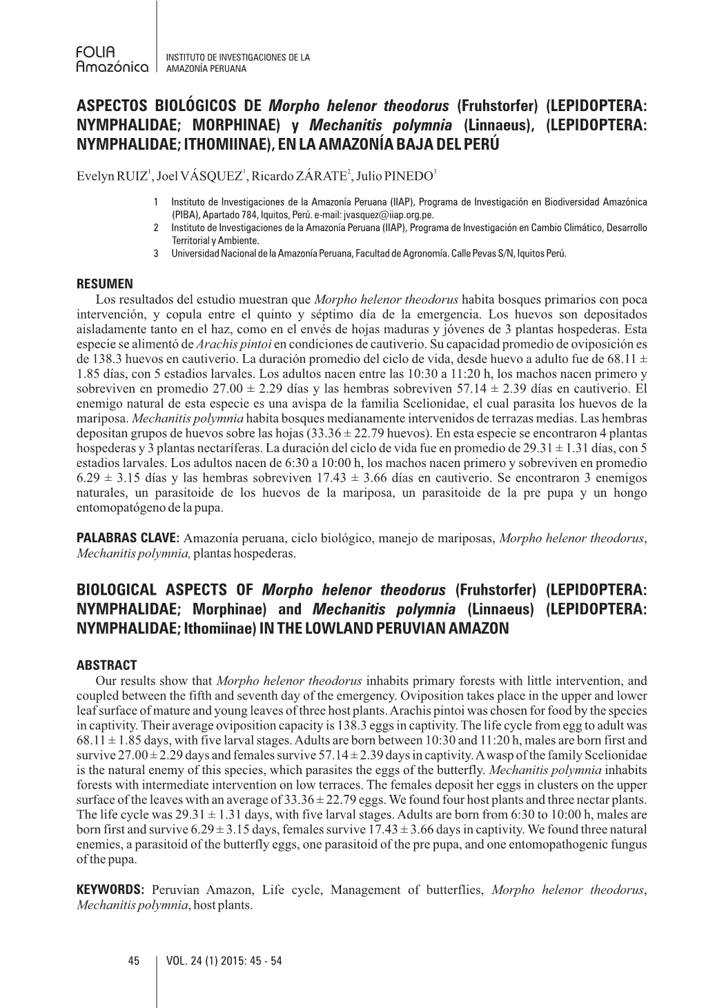 06 ASPECTOS BIOLÓGICOS DE Morpho Helenor Theodorus.Cdr