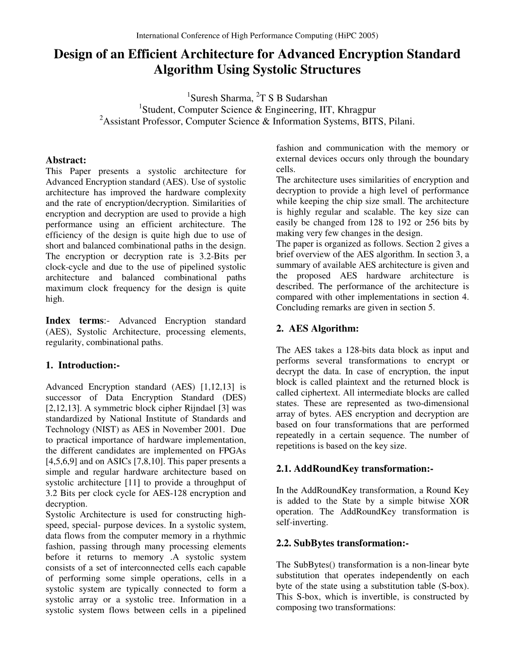 Design of an Efficient Architecture for Advanced Encryption Standard Algorithm Using Systolic Structures