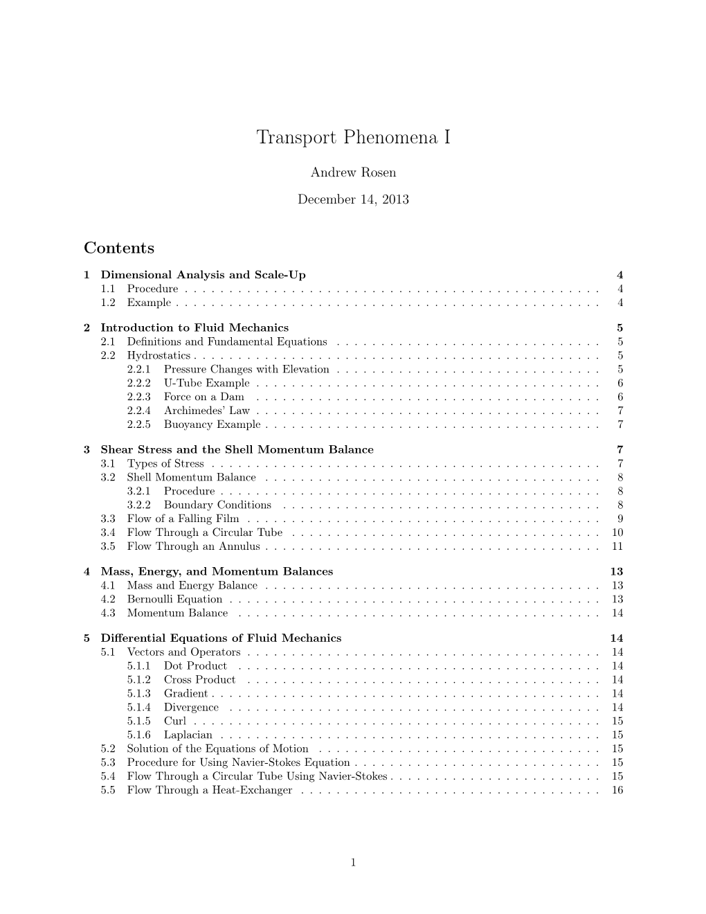 Transport Phenomena I