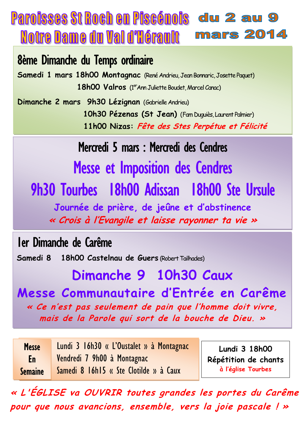 Messe Et Imposition Des Cendres 9H30 Tourbes