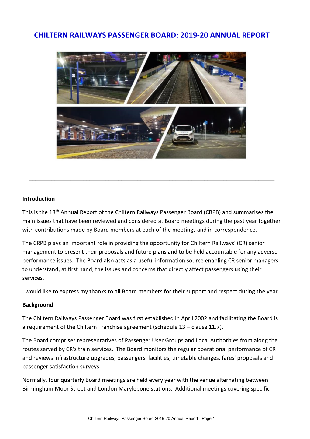 Chiltern Railways Passenger Board: 2019-20 Annual Report