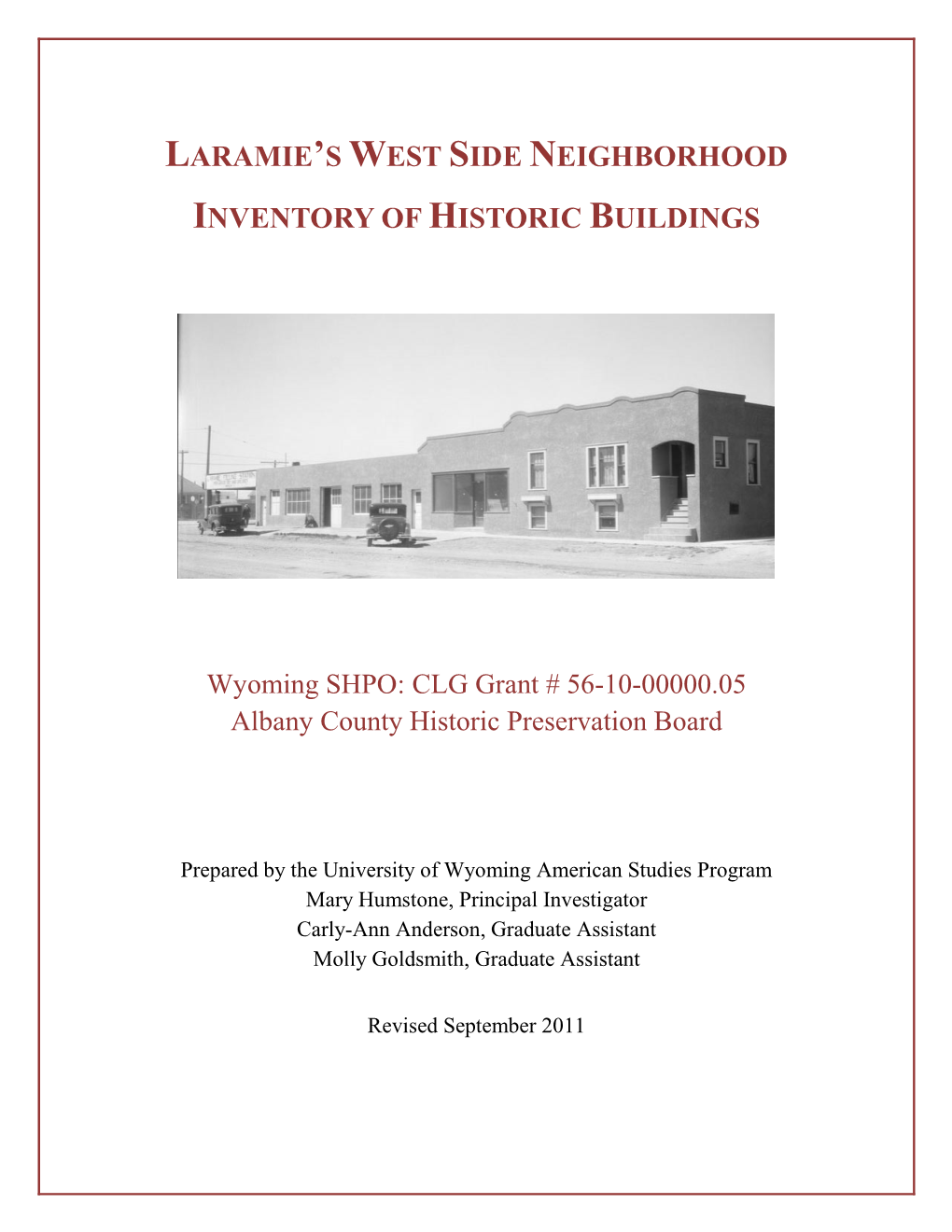 Laramie's West Side Neighborhood Inventory of Historic Buildings