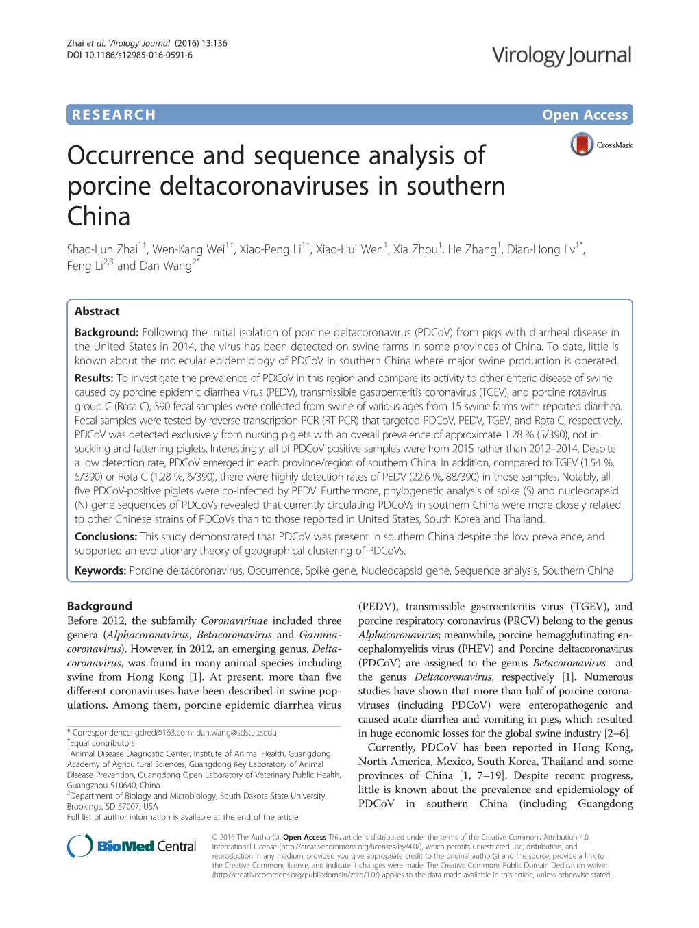 Occurrence and Sequence Analysis of Porcine Deltacoronaviruses In