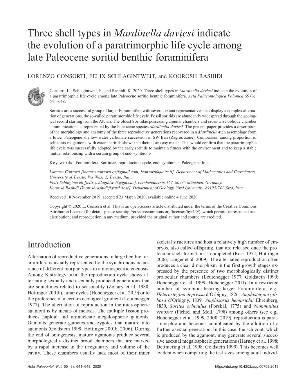 Three Shell Types in Mardinella Daviesi Indicate the Evolution of a Paratrimorphic Life Cycle Among Late Paleocene Soritid Benthic Foraminifera