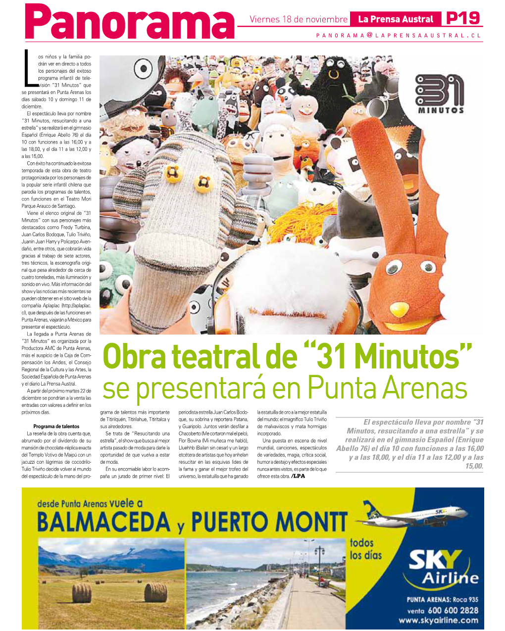 Obra Teatral De “31 Minutos” Sociedad Española De Punta Arenas Y El Diario La Prensa Austral