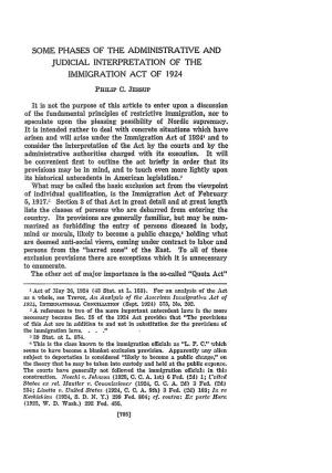 Some Phases of the Administrative and Judicial Interpretation of the Immigration Act of 1924