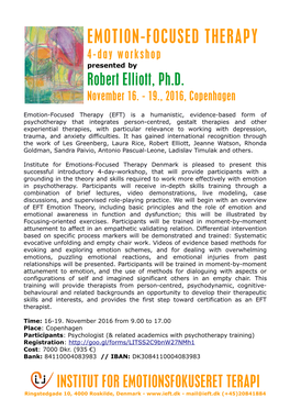 EMOTION-FOCUSED THERAPY 4-Day Workshop Presented by Robert Elliott, Ph.D