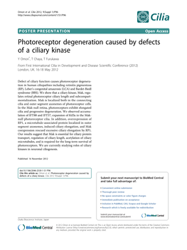 Photoreceptor Degeneration Caused by Defects of a Ciliary Kinase