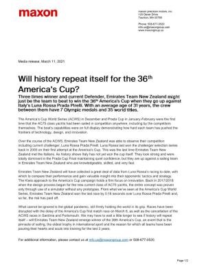 Media Release, March 11, 2021 the America's Cup World Series (ACWS