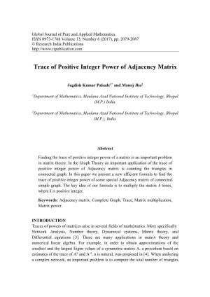 Trace of Positive Integer Power of Adjacency Matrix