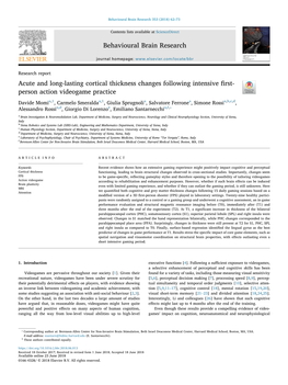 Acute and Long-Lasting Cortical Thickness Changes Following Intensive ﬁrst- Person Action Videogame Practice T