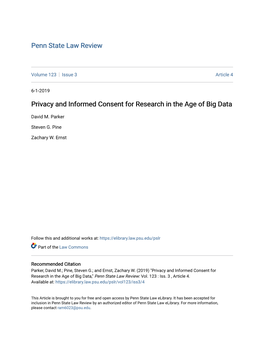 Privacy and Informed Consent for Research in the Age of Big Data