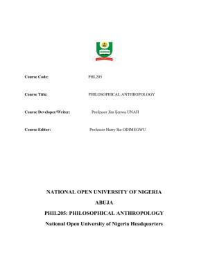 PHILOSOPHICAL ANTHROPOLOGY National Open University of Nigeria Headquarters