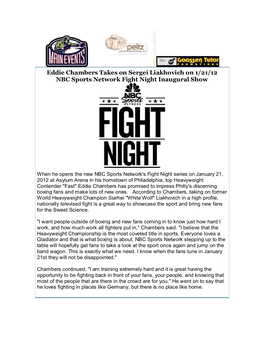 Eddie Chambers Takes on Sergei Liakhovich on 1/21/12 NBC Sports Network Fight Night Inaugural Show
