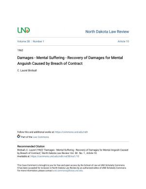 Damages - Mental Suffering - Recovery of Damages for Mental Anguish Caused by Breach of Contract
