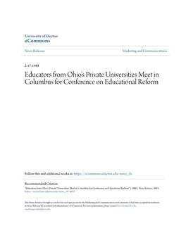 Educators from Ohio's Private Universities Meet in Columbus for Conference on Educational Reform