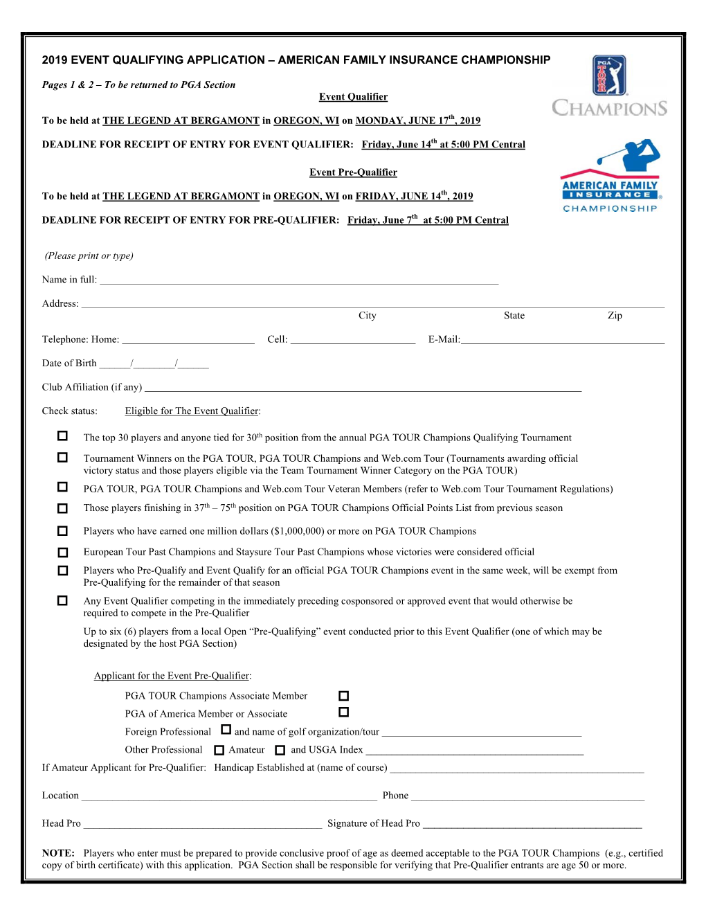 2019 Event Qualifying Application – American Family Insurance Championship