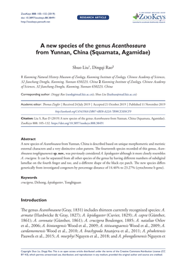 A New Species of the Genus Acanthosaura from Yunnan, China (Squamata, Agamidae)