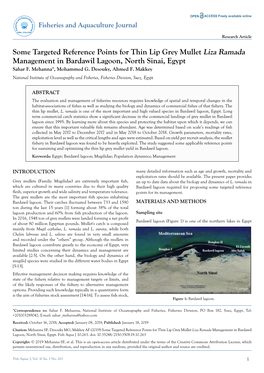 Some Targeted Reference Points for Thin Lip Grey Mullet Liza Ramada Management in Bardawil Lagoon, North Sinai, Egypt Sahar F