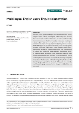 Multilingual English Users&#X02019; Linguistic Innovation