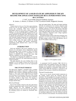 Development of a Solid State Rf Amplifier in the Kw Regime for Application with Low Beta Superconducting Rf Cavities C