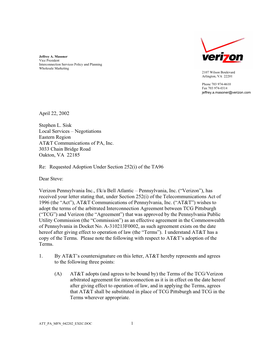 Negotiations Eastern Region AT&T Communications of PA, Inc. 3033 Chain