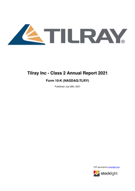 Tilray Inc - Class 2 Annual Report 2021