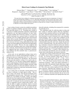 Arxiv:2004.02848V3 [Physics.Atom-Ph] 10 Nov 2020 4 and 3 Vibrational Manifolds and Repump Them Back Into and Spontaneous Emission Events