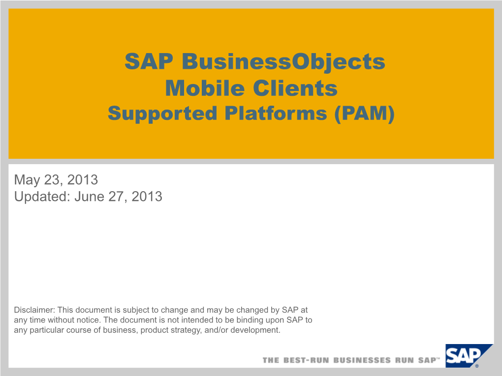 SAP Businessobjects Mobile Clients Supported Platforms (PAM)