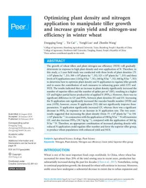 Optimizing Plant Density and Nitrogen Application to Manipulate Tiller Growth and Increase Grain Yield and Nitrogen-Use Efficiency in Winter Wheat