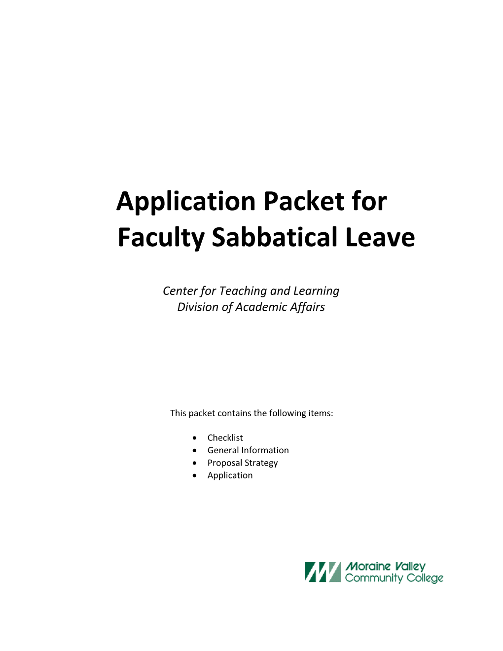 Application Packet for Faculty Sabbatical Leave