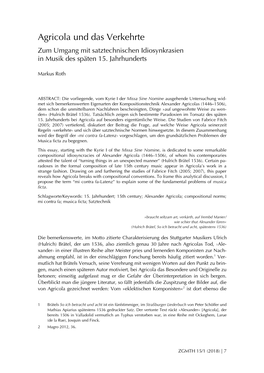 Agricola Und Das Verkehrte. Zum Umgang Mit Satztechnischen Idiosynkrasien in Musik Des Späten 15