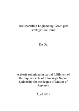 Transportation Engineering-Green Port Strategies in China