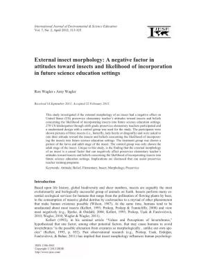 External Insect Morphology: a Negative Factor in Attitudes Toward Insects and Likelihood of Incorporation in Future Science Education Settings