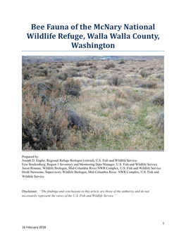 Bee Fauna of the Mcnary National Wildlife Refuge, Walla Walla County, Washington