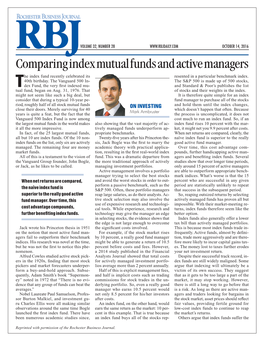 Comparing Index Mutual Funds and Active Managers He Index Fund Recently Celebrated Its Resented in a Particular Benchmark Index