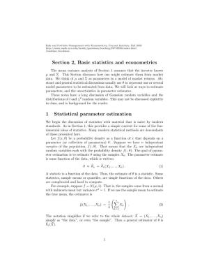 Section 2, Basic Statistics and Econometrics 1 Statistical