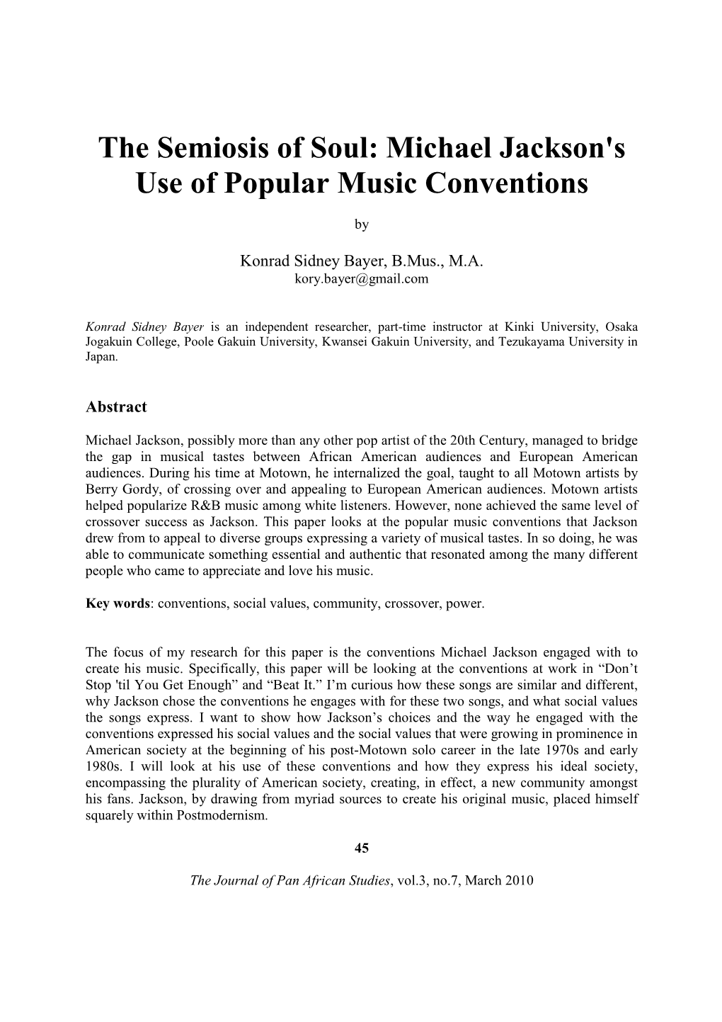 The Semiosis of Soul: Michael Jackson's Use of Popular Music Conventions