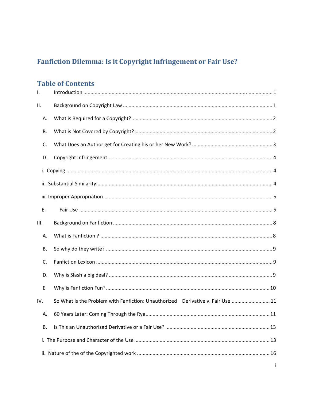 Fanfiction Dilemma: Is It Copyright Infringement Or Fair Use? Table Of